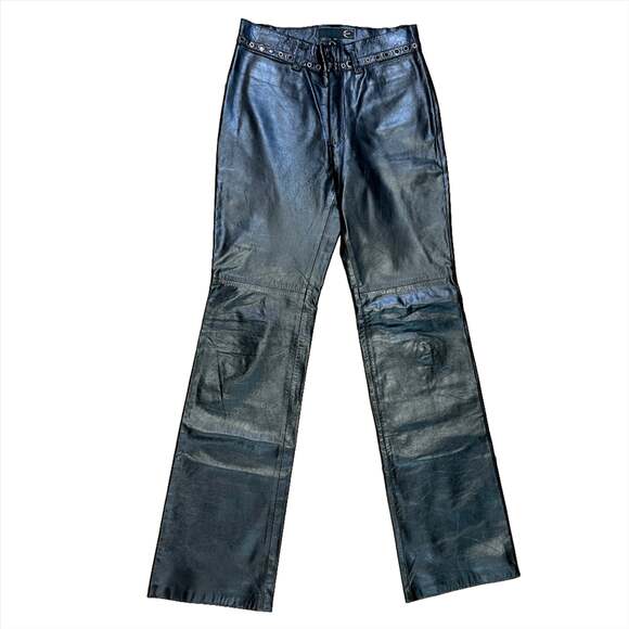 Roberto Cavalli Pants - Vintage Roberto Cavalli "Just Cavalli" Black Leather Trousers with Grommet Detai